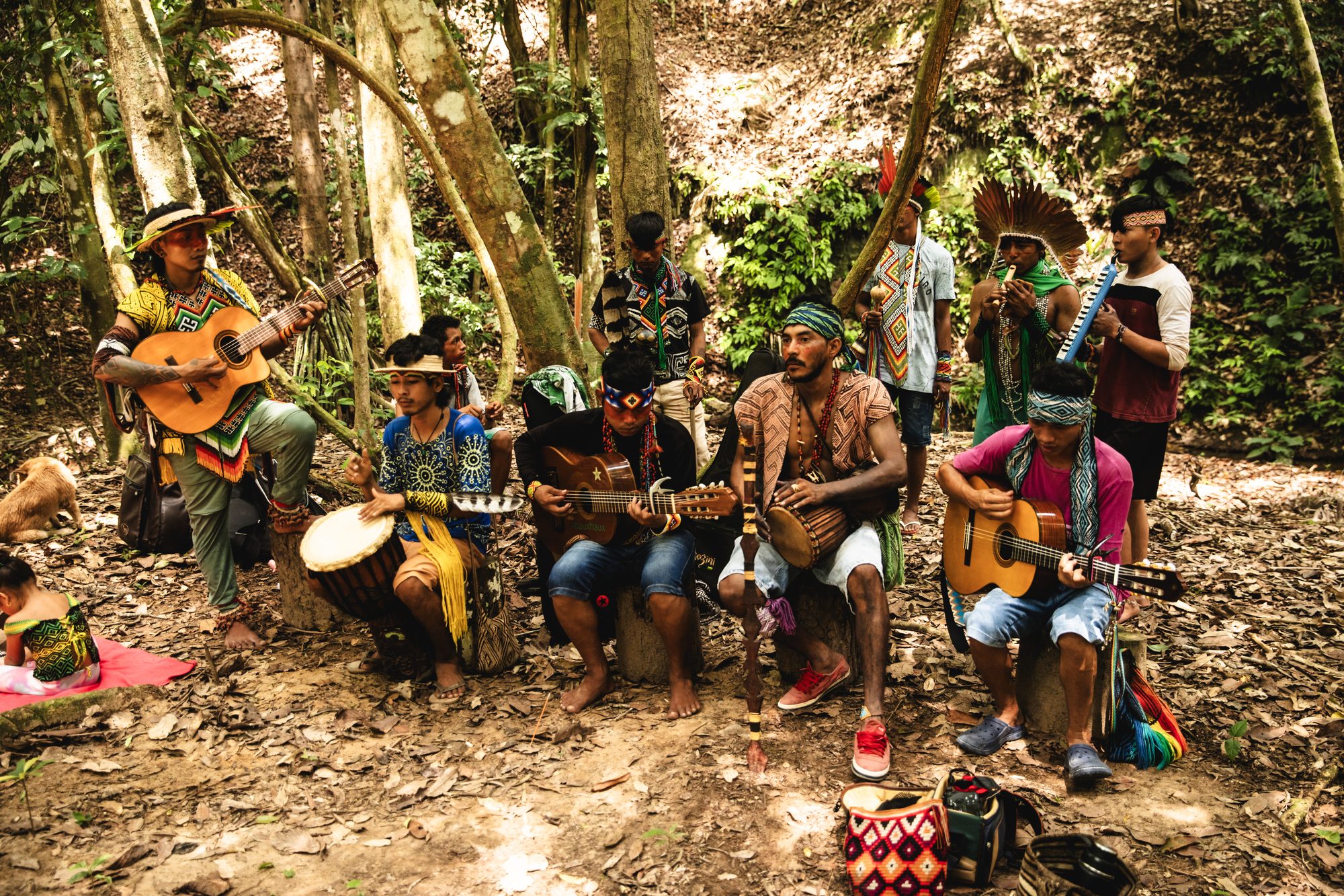 Huni Kuin community gathered in the forest in Acre, Brazil