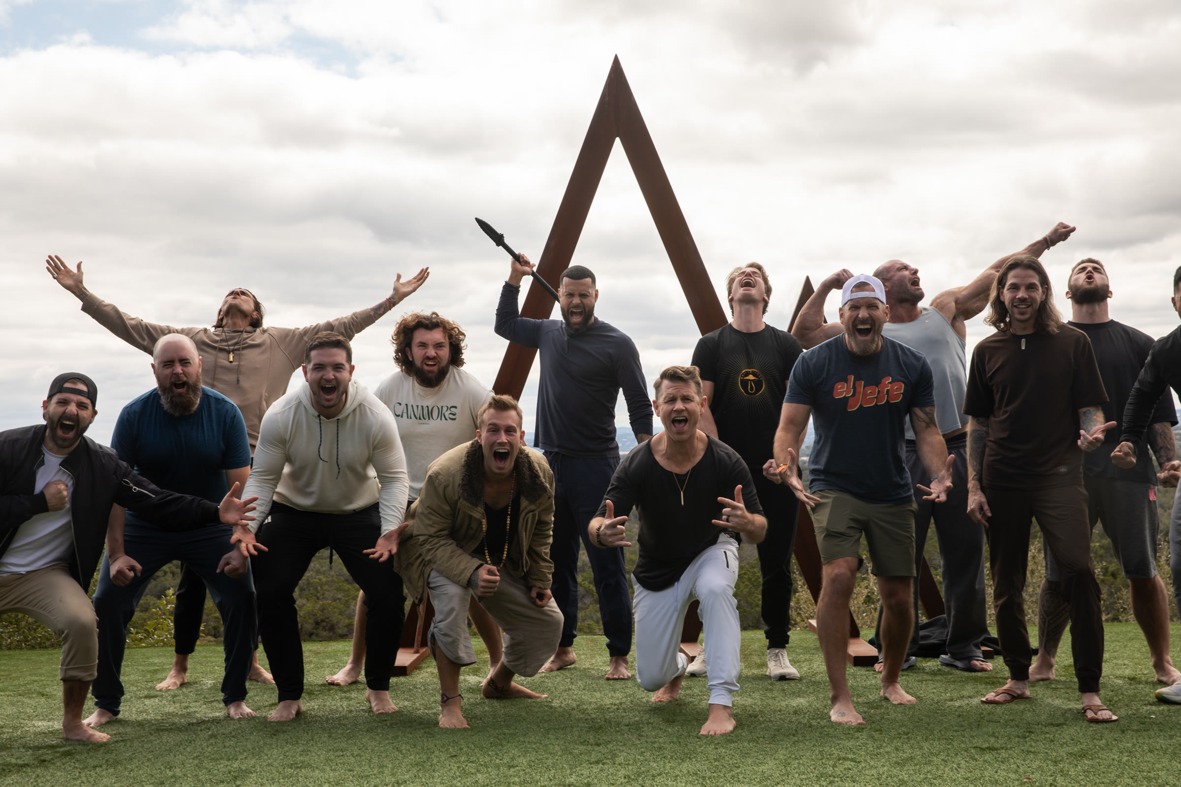 A group roaring together at the end of a Vortex experience